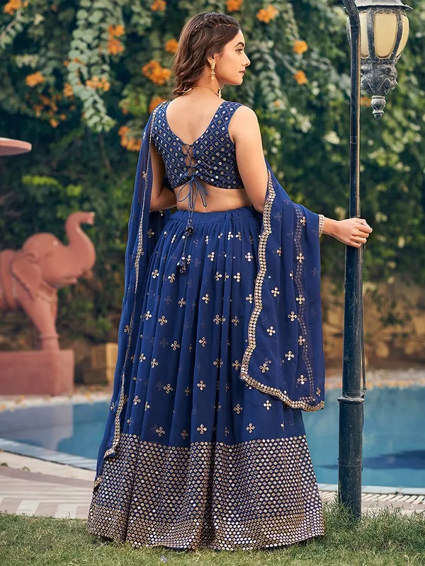 Embroidered Sequinned Semi-Stitched Lehenga Set