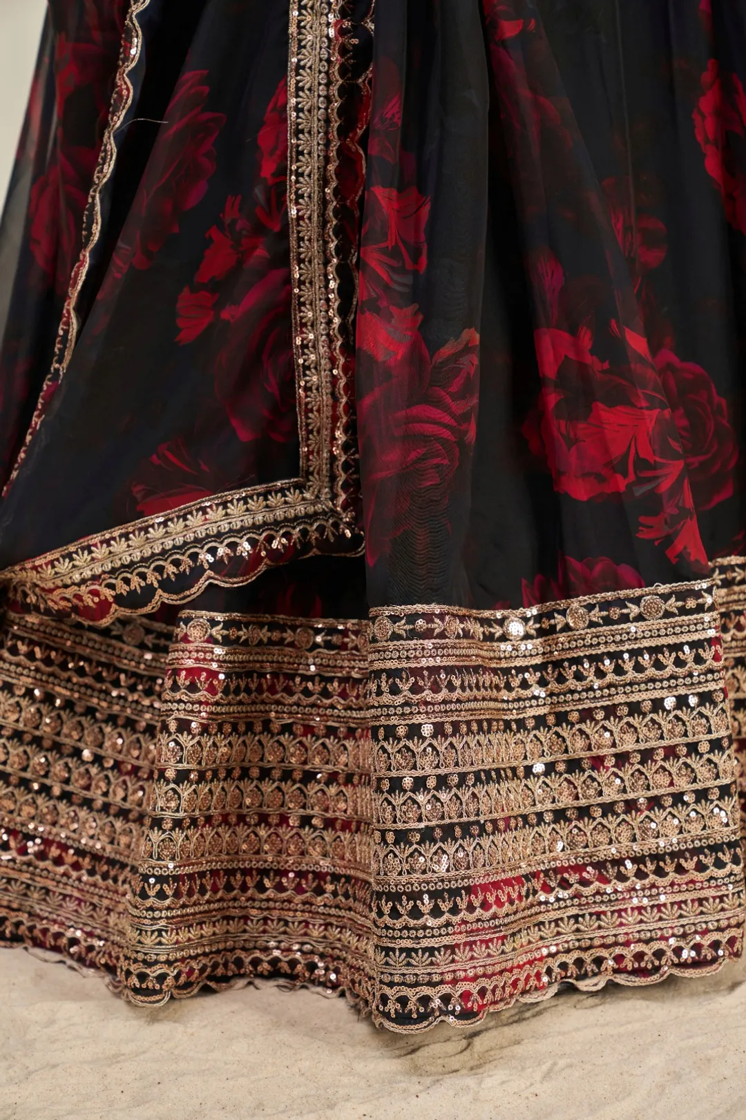 Floral Digital Printed Organza Lehenga with Zari, Dori and Sequin Embroidery, Semi Stitched Lehenga with Organza Dupatta