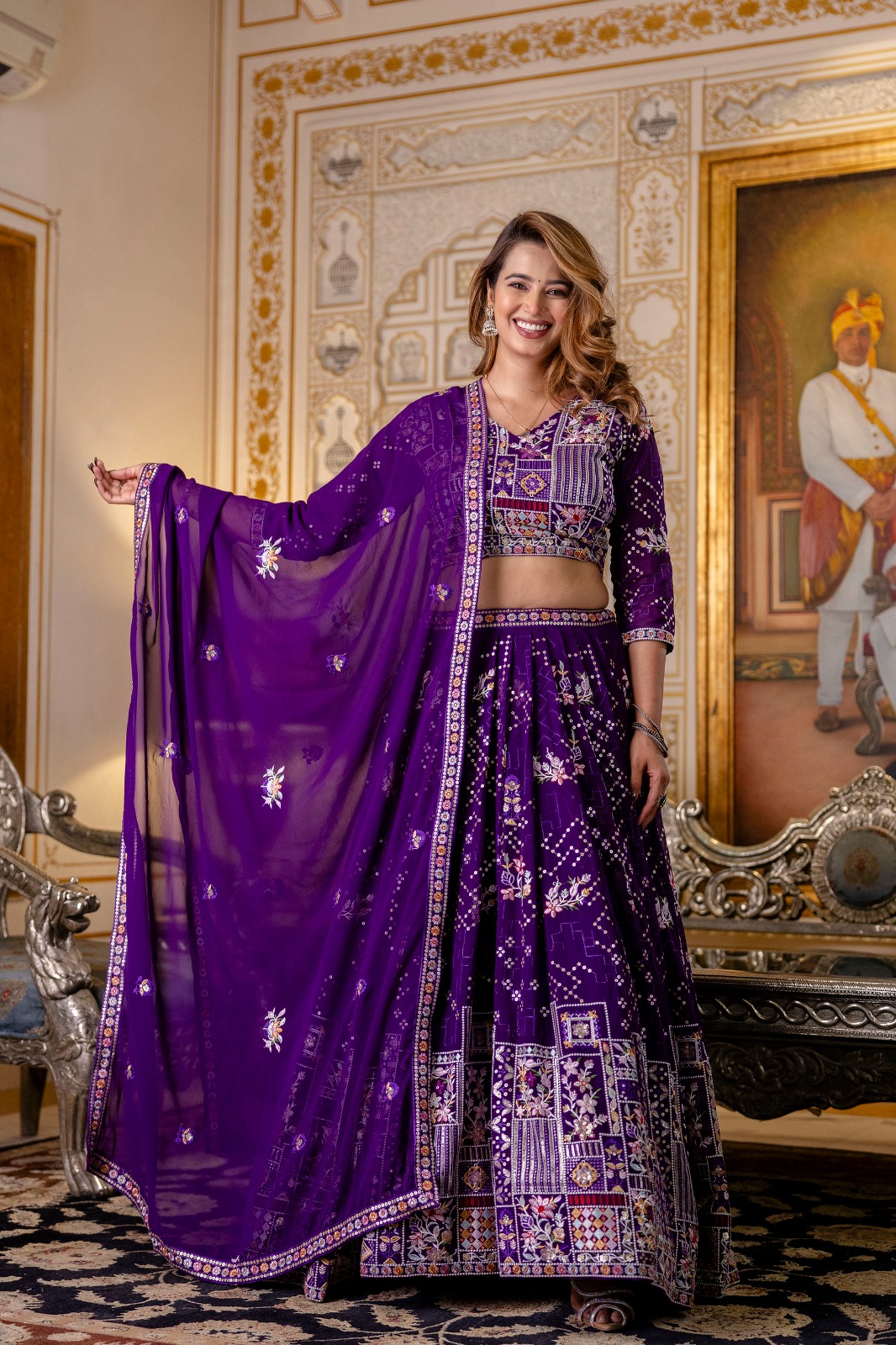 Embroidered red georgette lehenga for bridal