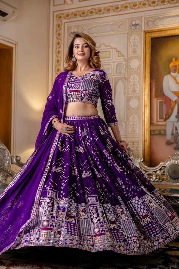 Blooming Georgette Sequins and Thread Embroidered Lehenga Set with Georgette Dupatta