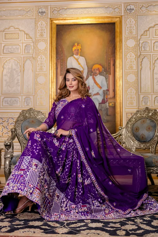 Blooming Georgette Sequins and Thread Embroidered Lehenga Set with Georgette Dupatta