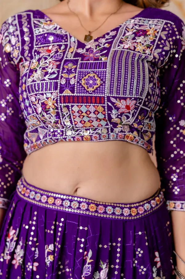 Blooming Georgette Sequins and Thread Embroidered Lehenga Set with Georgette Dupatta