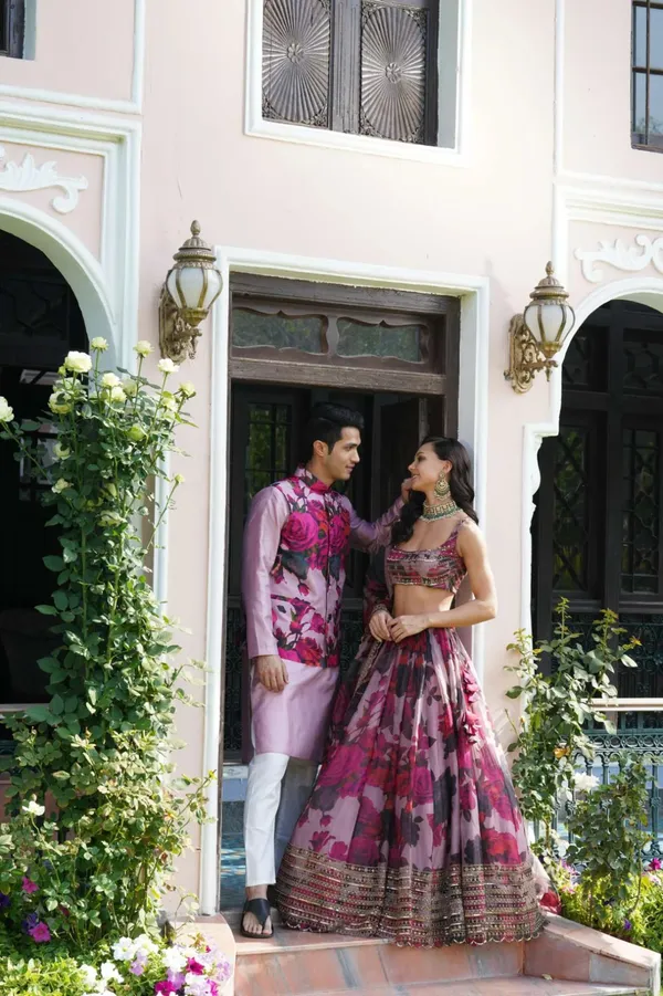 Floral Digital Printed Organza Lehenga with Zari, Dori and Sequin Embroidery