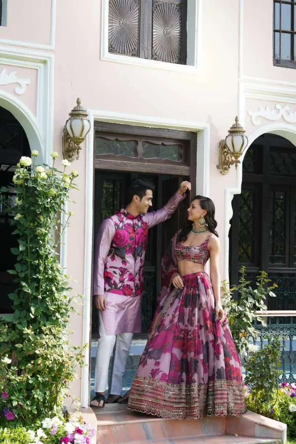 Floral Digital Printed Organza Lehenga with Zari, Dori and Sequin Embroidery