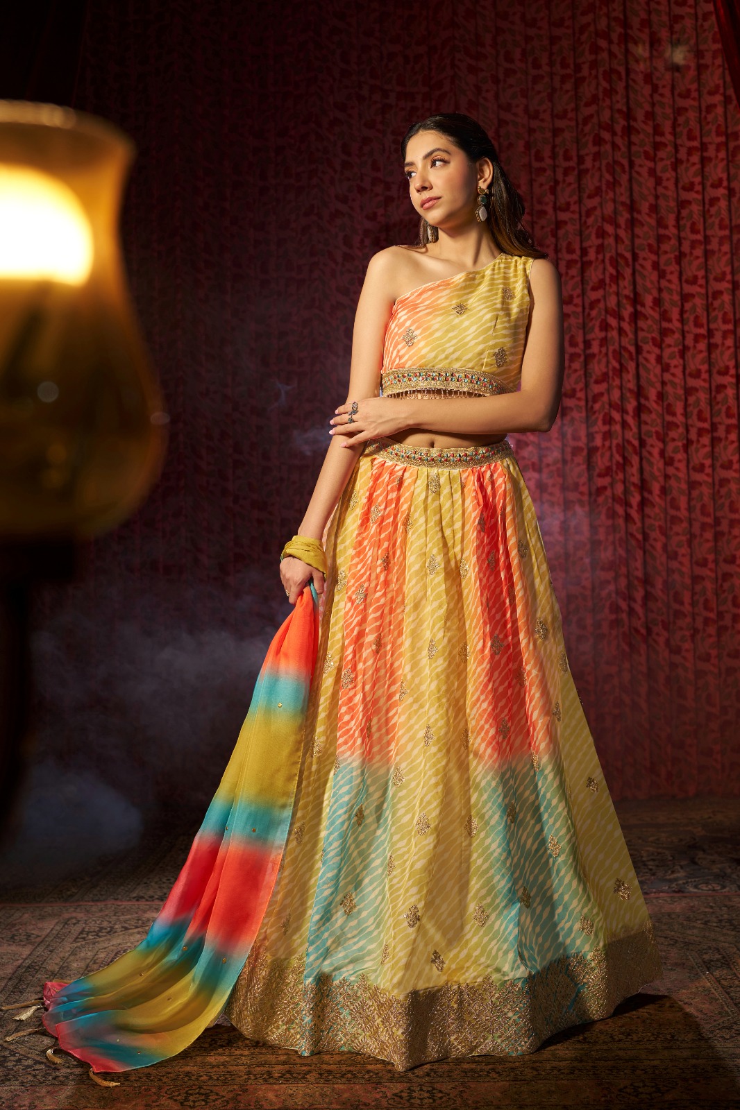 Organza lehenga with embroidery for wedding