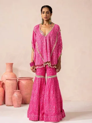 Georgette  Sharara Set with Heavy Thread, Sequin and Mirror Embroidery