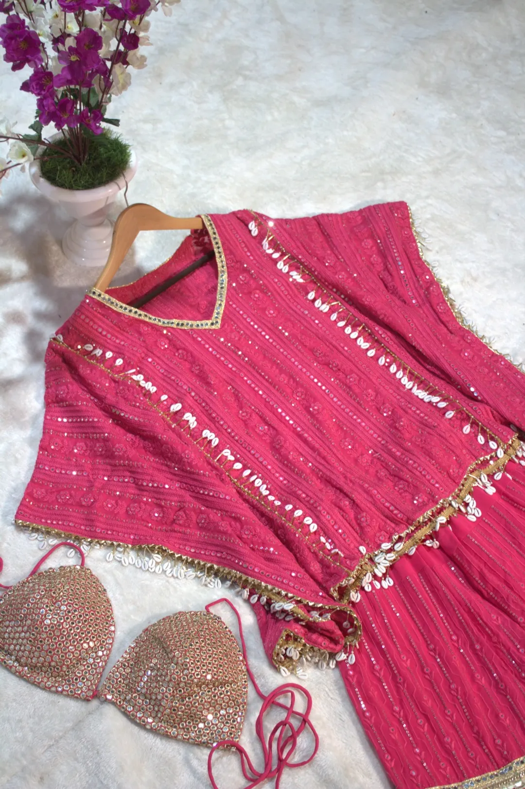 Georgette  Sharara Set with Heavy Thread, Sequin and Mirror Embroidery