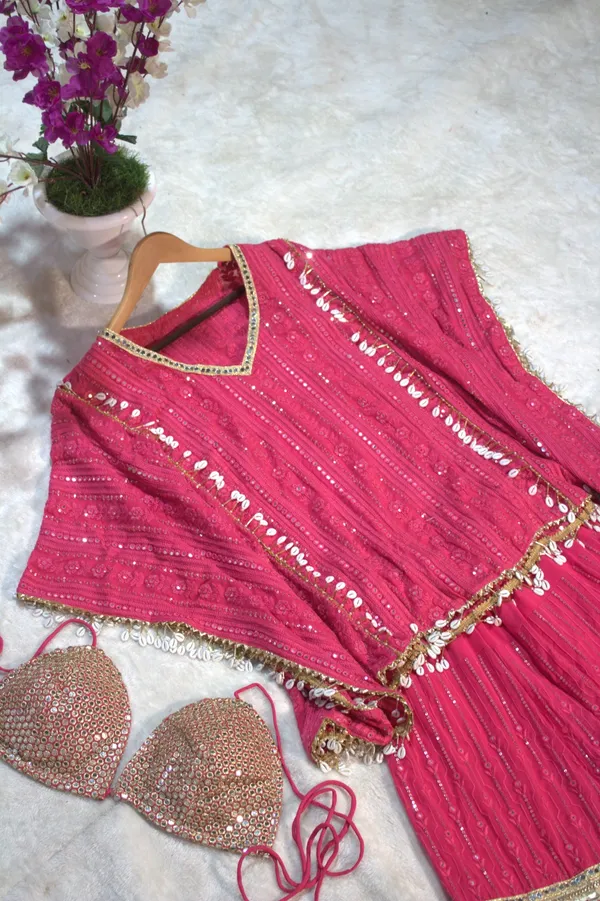 Georgette  Sharara Set with Heavy Thread, Sequin and Mirror Embroidery