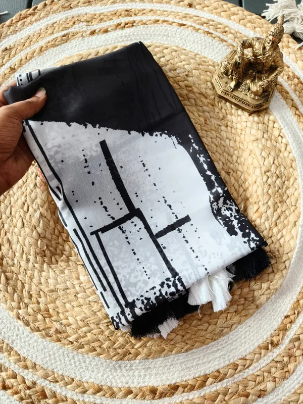 Aesthetic Monochrome Marshmallow Georgette Saree