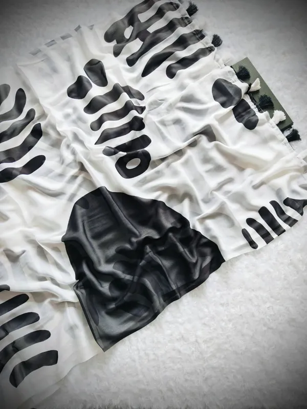 Aesthetic Monochrome Marshmallow Georgette Saree