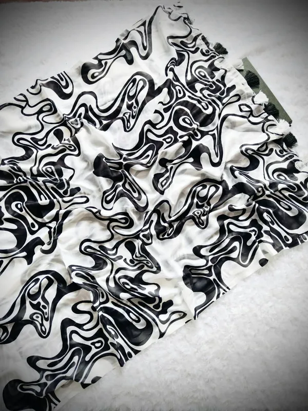 Aesthetic Monochrome Marshmallow Georgette Saree