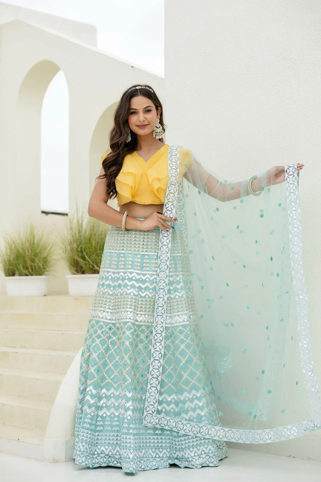 Moonlight Charm Foil Sequin Organza Lehenga
