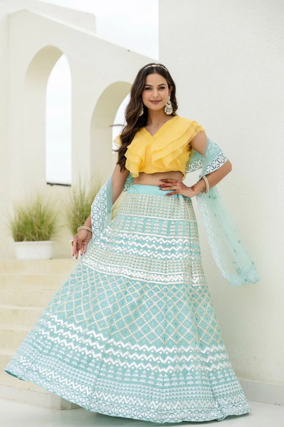 Moonlight Charm Foil Sequin Organza Lehenga