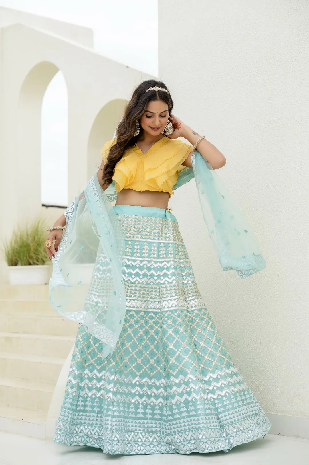 Moonlight Charm Foil Sequin Organza Lehenga