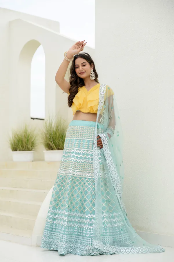 Moonlight Charm Foil Sequin Organza Lehenga