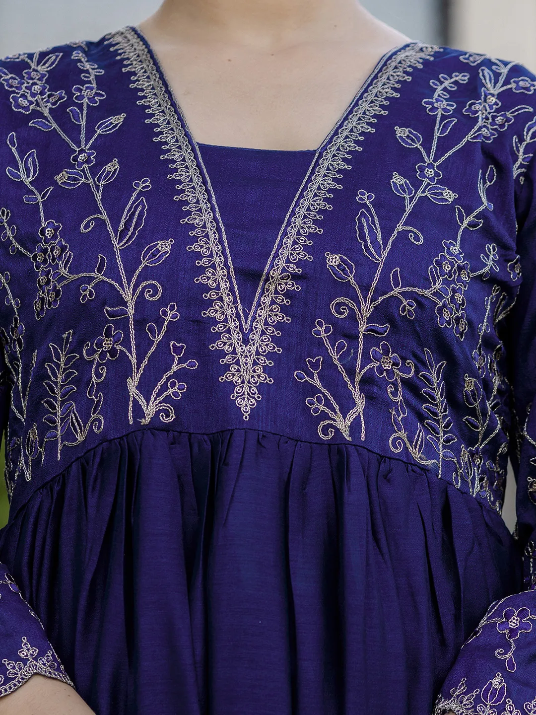 Silk Embroidered Kurti Pant Set with Matching Dupatta
