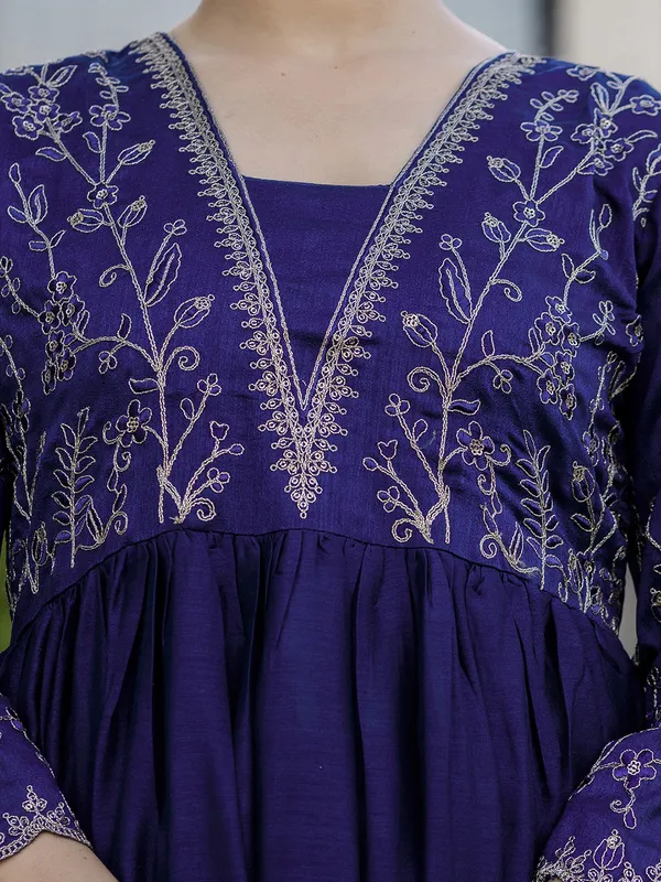 Silk Embroidered Kurti Pant Set with Matching Dupatta
