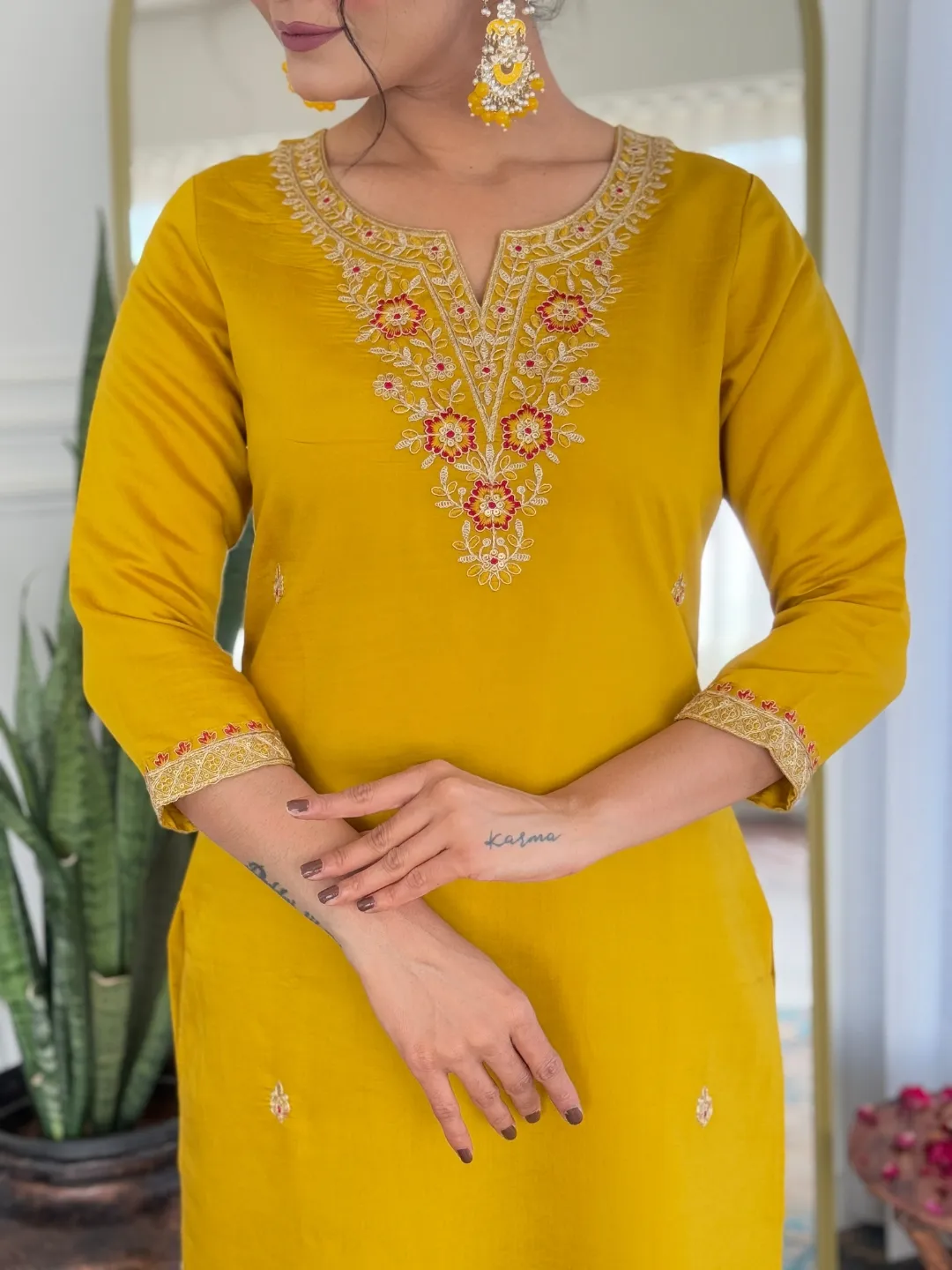 Rayon Embroidered Kurti Pant Set with Taby Dupatta for Women