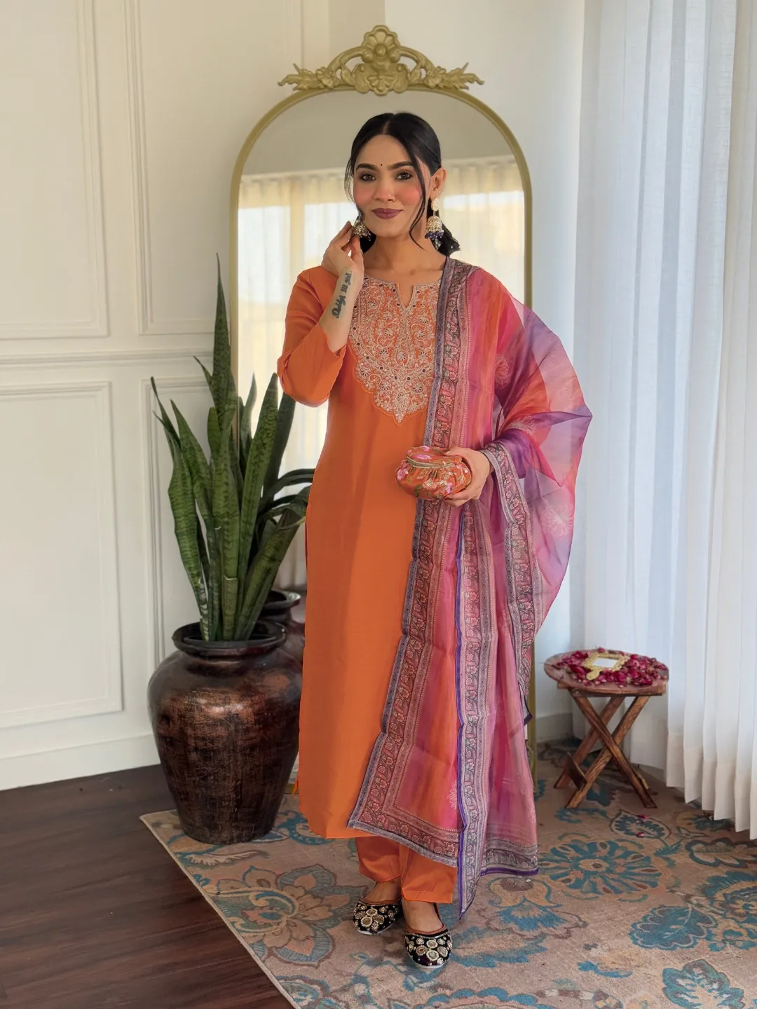 Kurti Pant Set with Taby Dupatta for Women