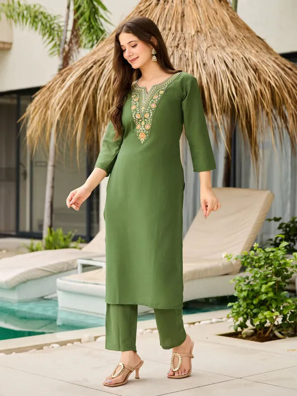 Pista Green Kurti Pant Set with Dupatta
