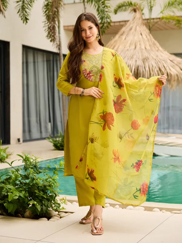 Yellow  Kurti Pant Set with Taby Dupatta