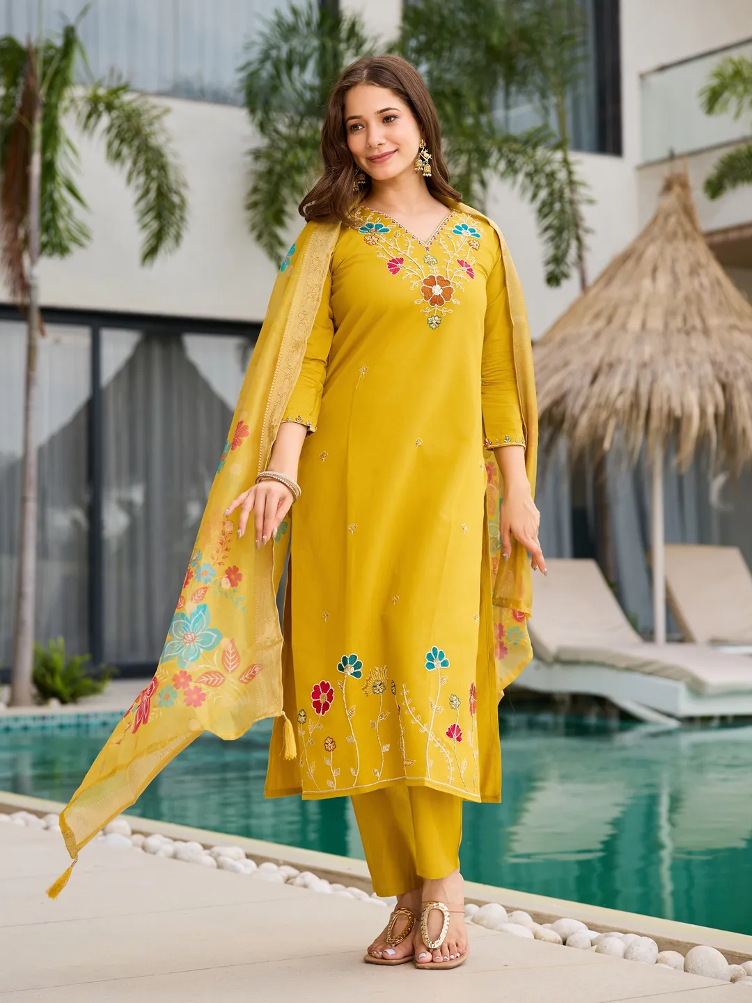 Yellow Kurti with Organza Dupatta
