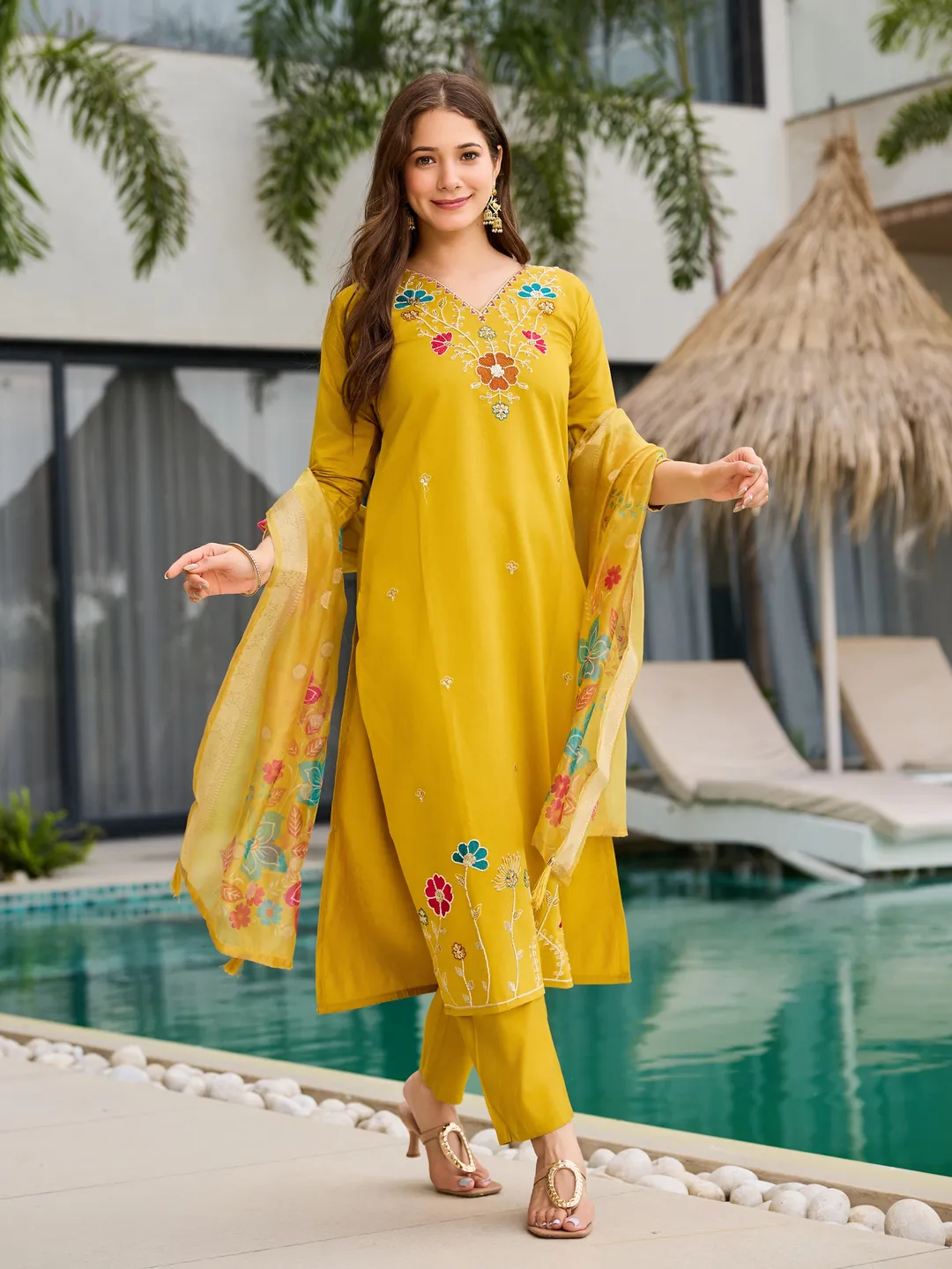 Yellow Kurti with Organza Dupatta
