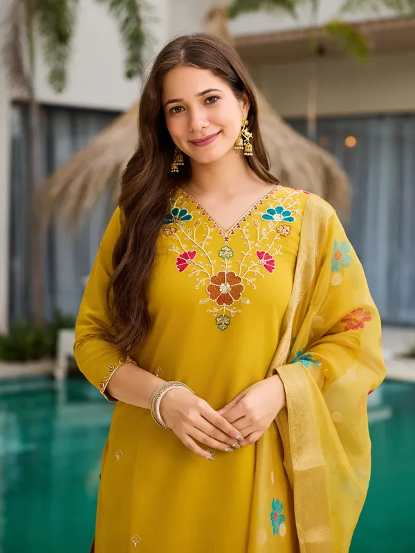 Yellow Kurti with Organza Dupatta