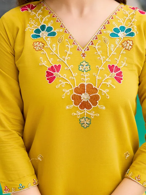 Yellow Kurti with Organza Dupatta
