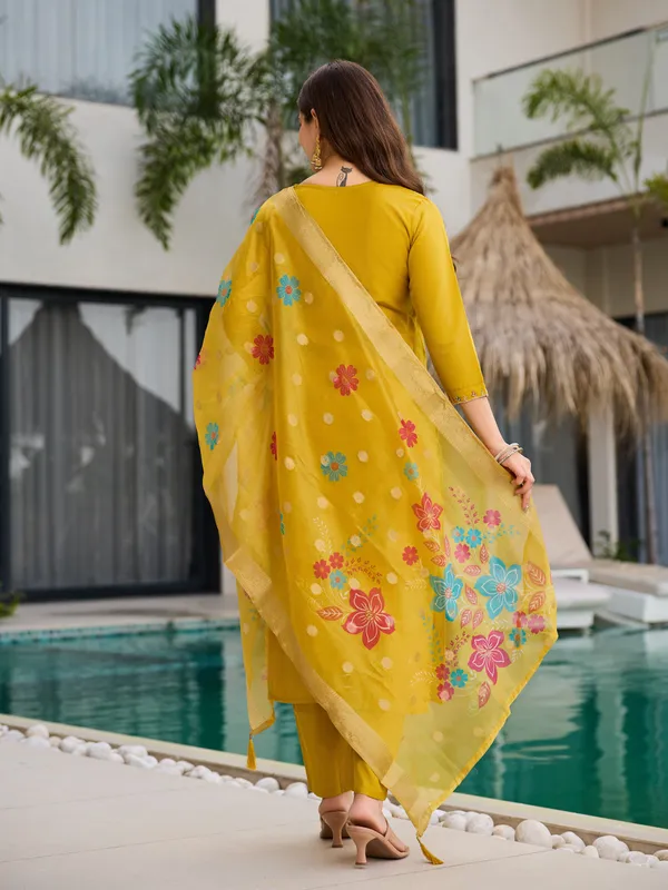 Yellow Kurti with Organza Dupatta