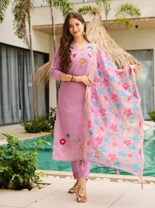 Lavender Kurti Set with Dupatta