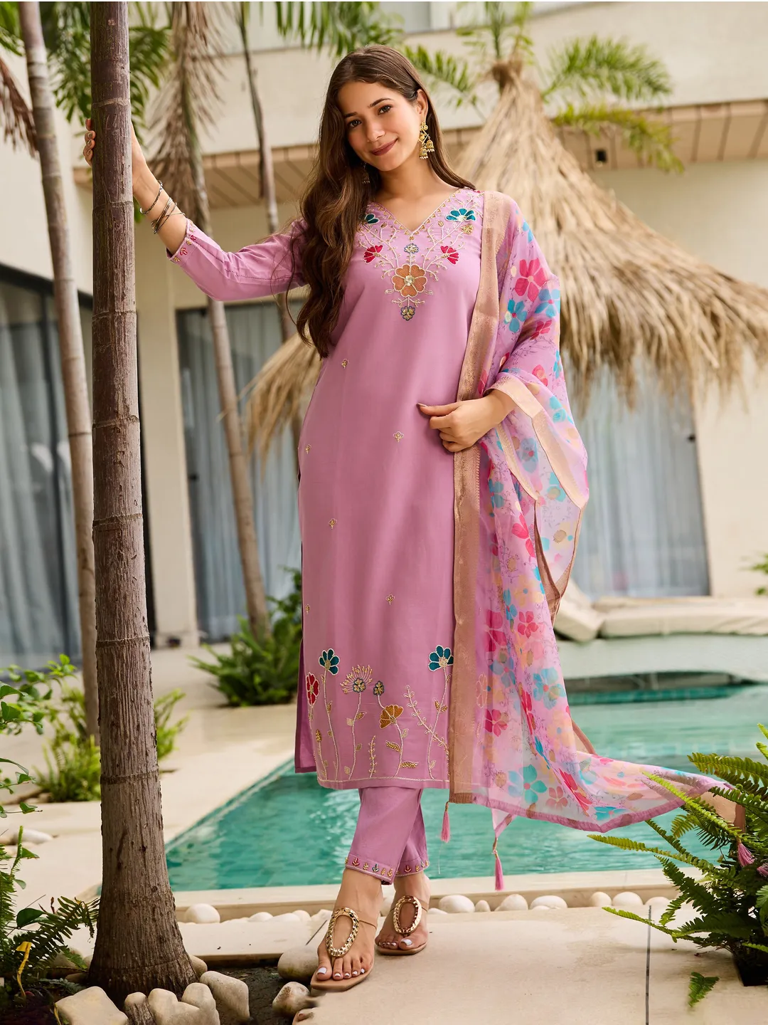 Lavender  Kurti Set with  Dupatta