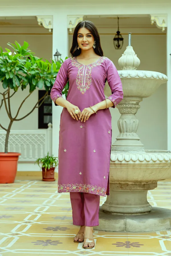 Lavender Chanderi Silk Kurti