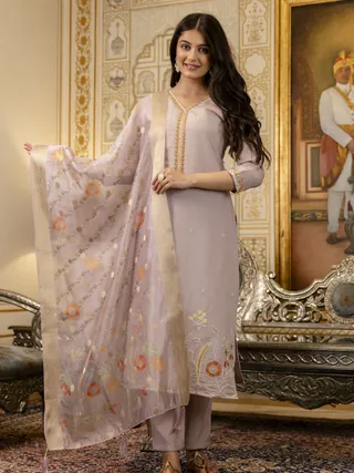 Castilian Pink with Embroidery and Jacquard salwar suits