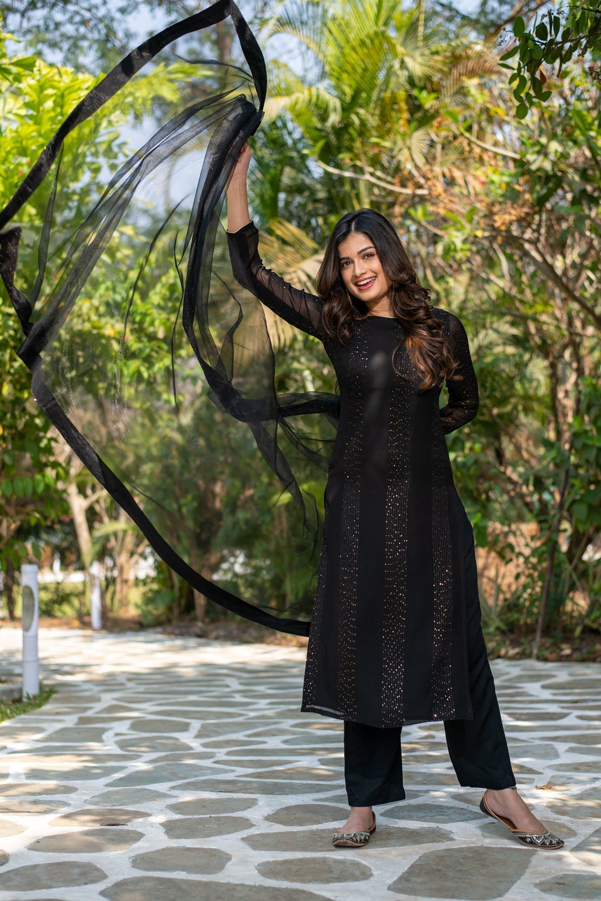 Embroidered black georgette salwar suit