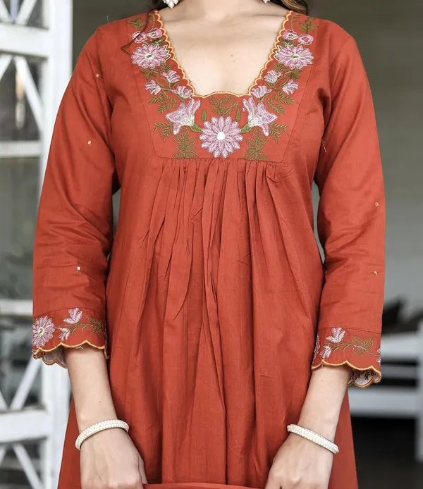 Dark Orange SlubElegance Embroidered Salwar Suit