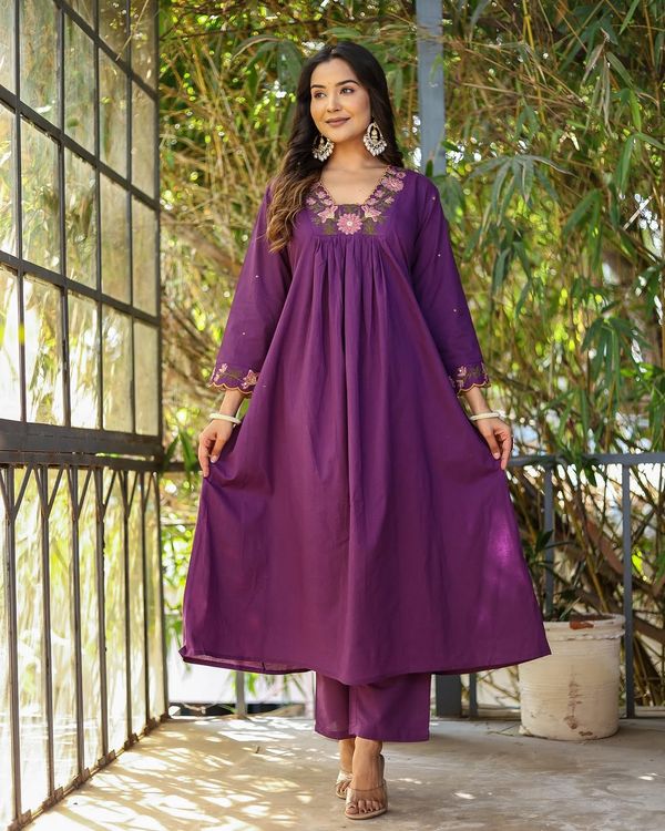 Purple SlubCharm Embroidered Salwar Suit