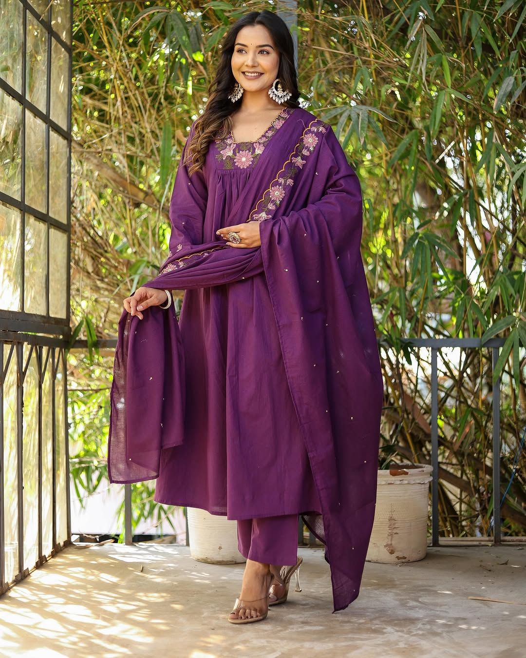 Purple SlubCharm Embroidered Salwar Suit