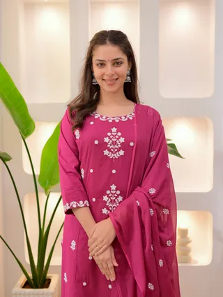 Pink SlubBlossom Embroidered Salwar Suit