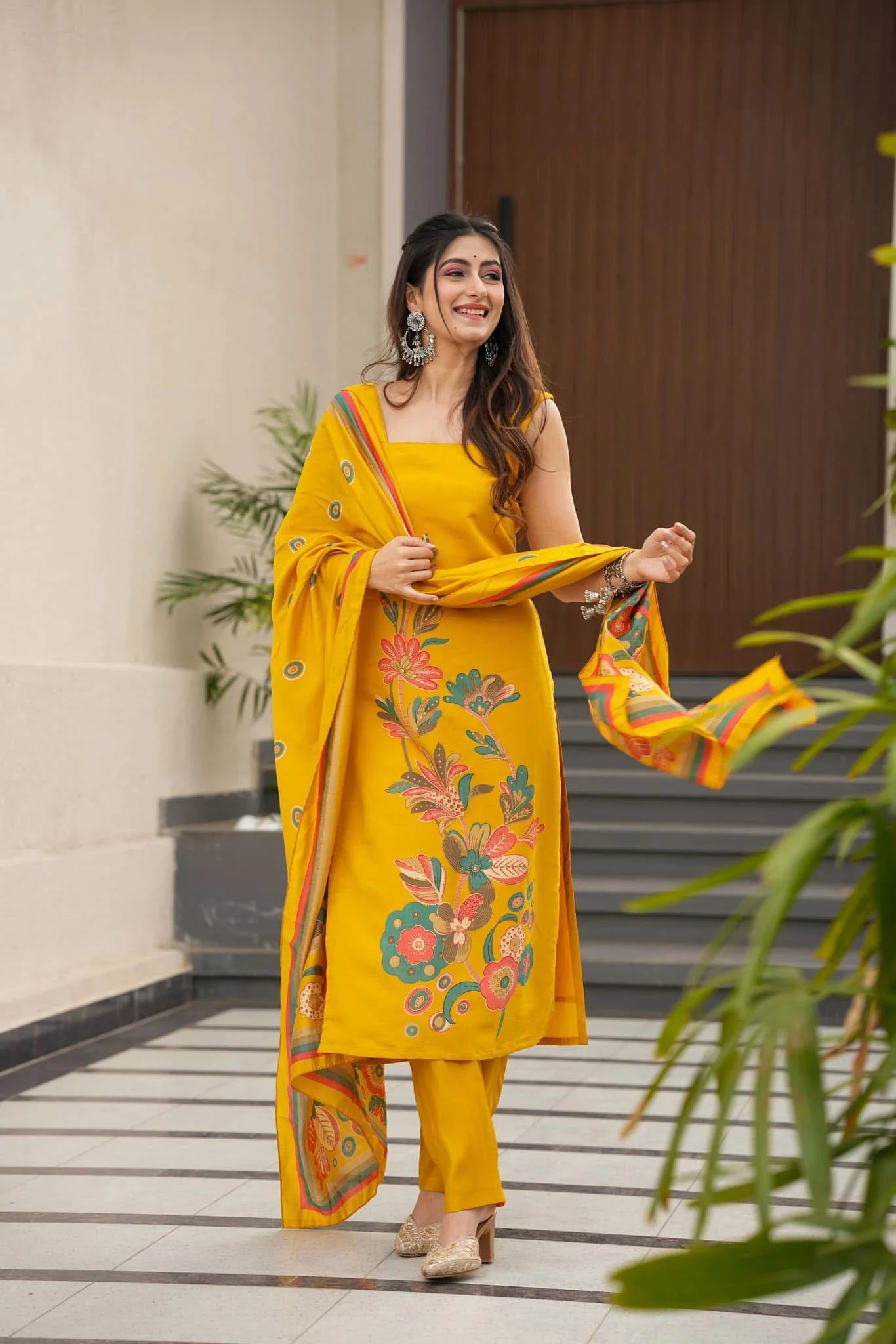 Printed yellow salwar suit