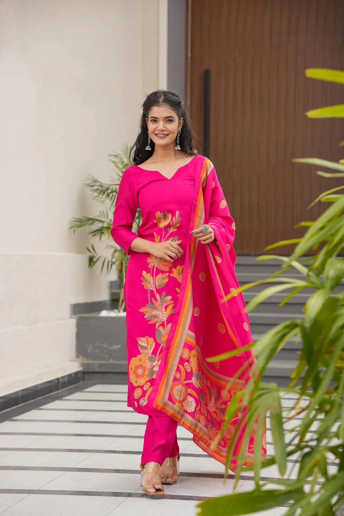 Printed pink salwar suit