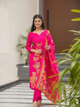Pink Flower Printed Salwar Suit