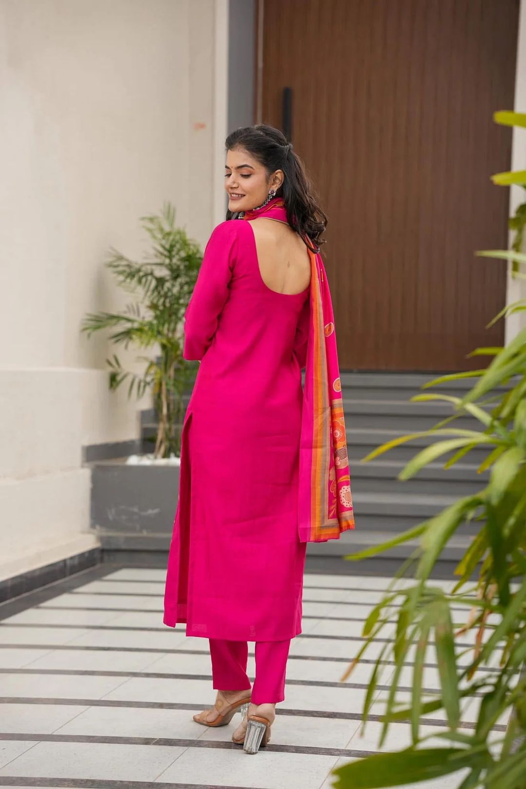 Pink Flower Printed Salwar Suit