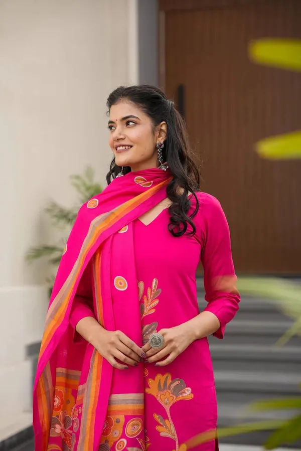 Pink Flower Printed Salwar Suit