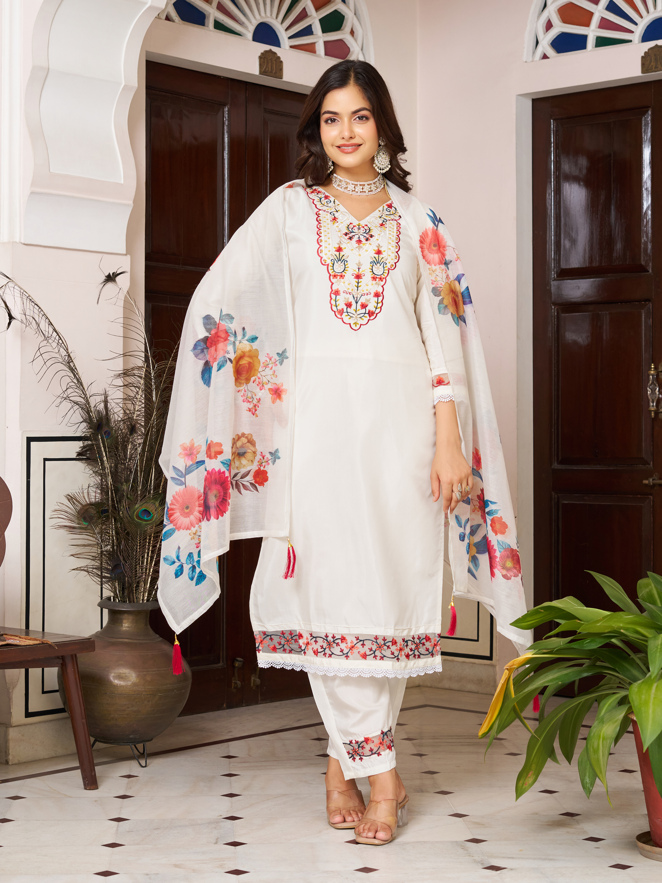 White chanderi salwar suit