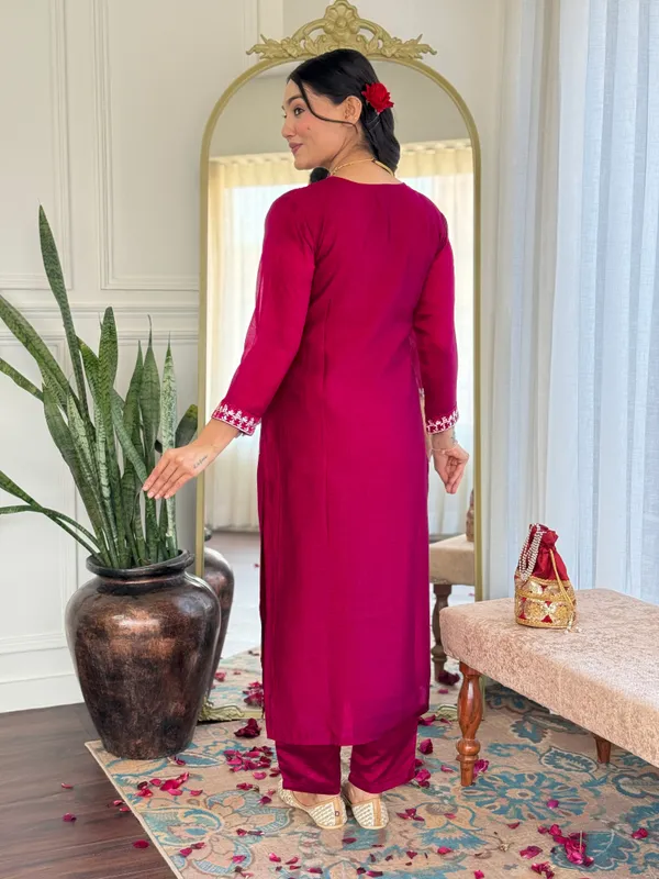 Pink Silk Embroidered Suit Set