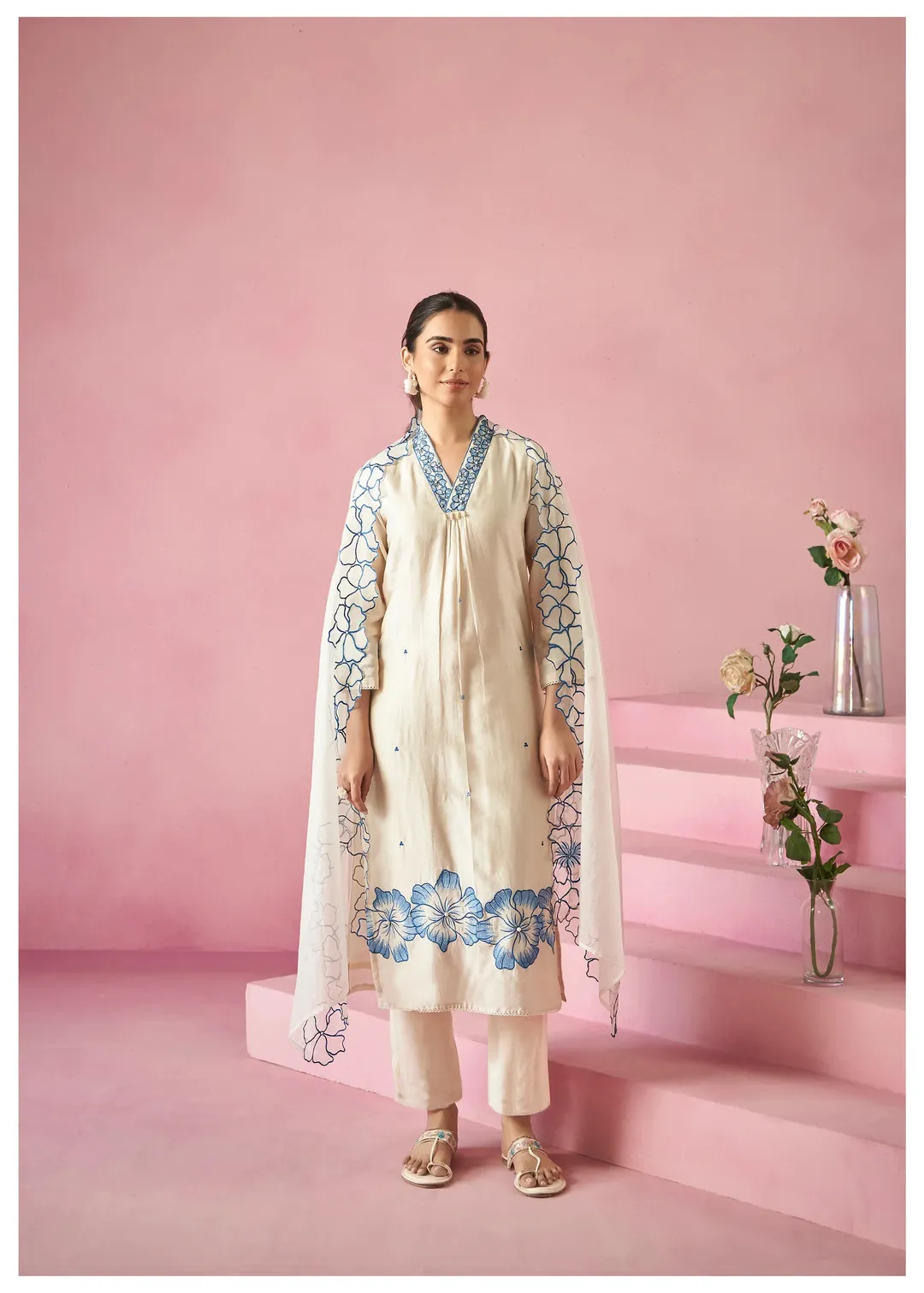 Rayon Elegance Embroidered Suit Set with Organza Dupatta