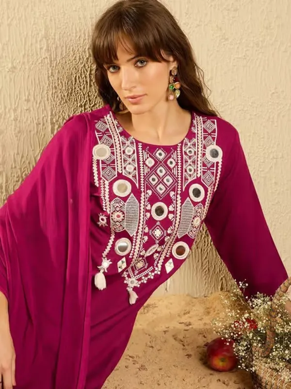 Wine Chanderi Royale Embroidered Suit Set