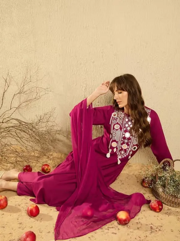 Wine Chanderi Royale Embroidered Suit Set
