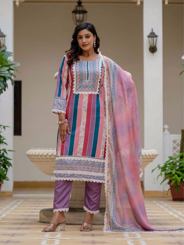 Pink SlubBloom Embroidered Suit Set